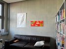 Barbara Btikofer: Mittagsgesellschaft, Acryl auf Papier auf Leichtholz, 35 x 80 cm, 2018